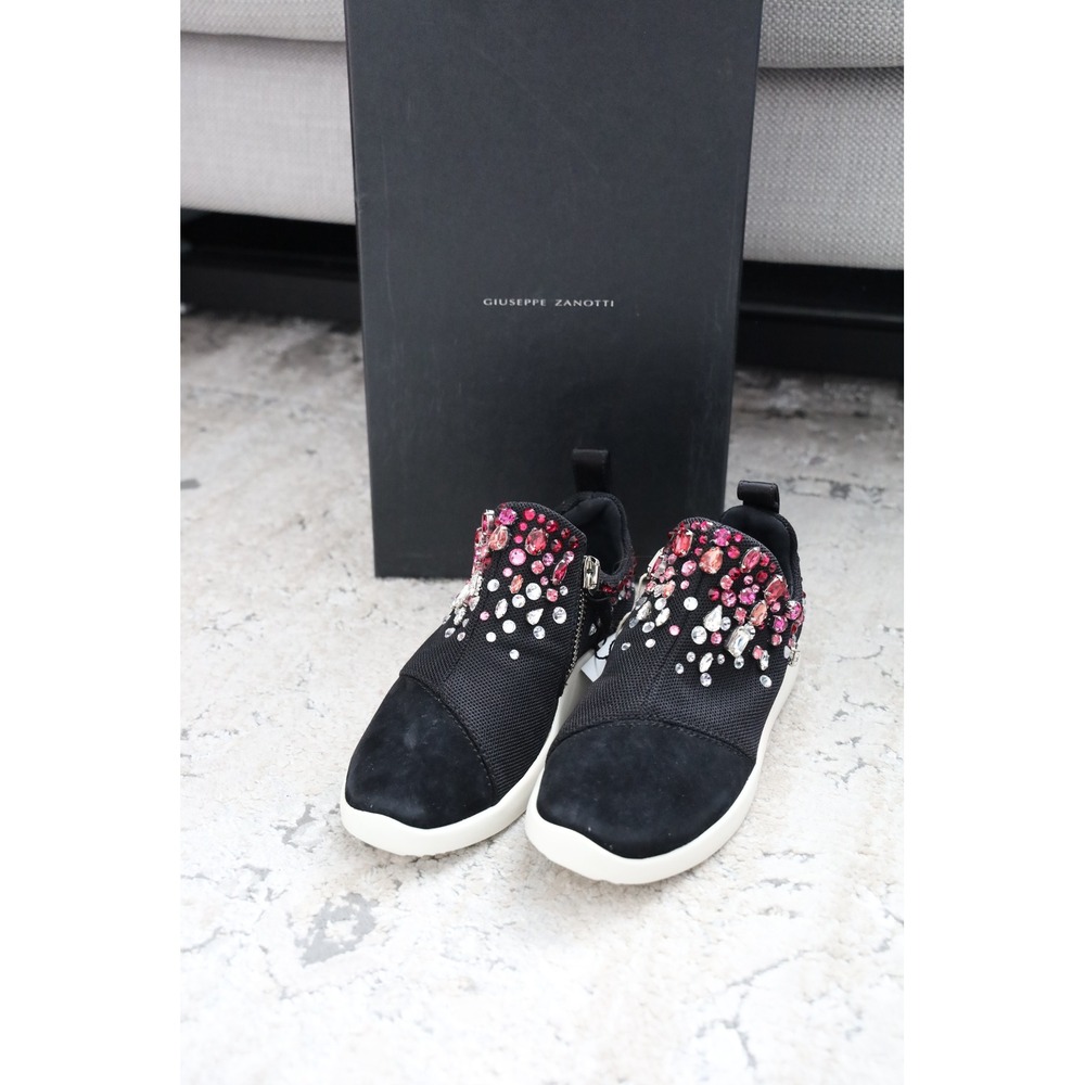 Giuseppe Zanotti Embellished Black‎ Mesh Suede Slip On Sneakers EU 35.5